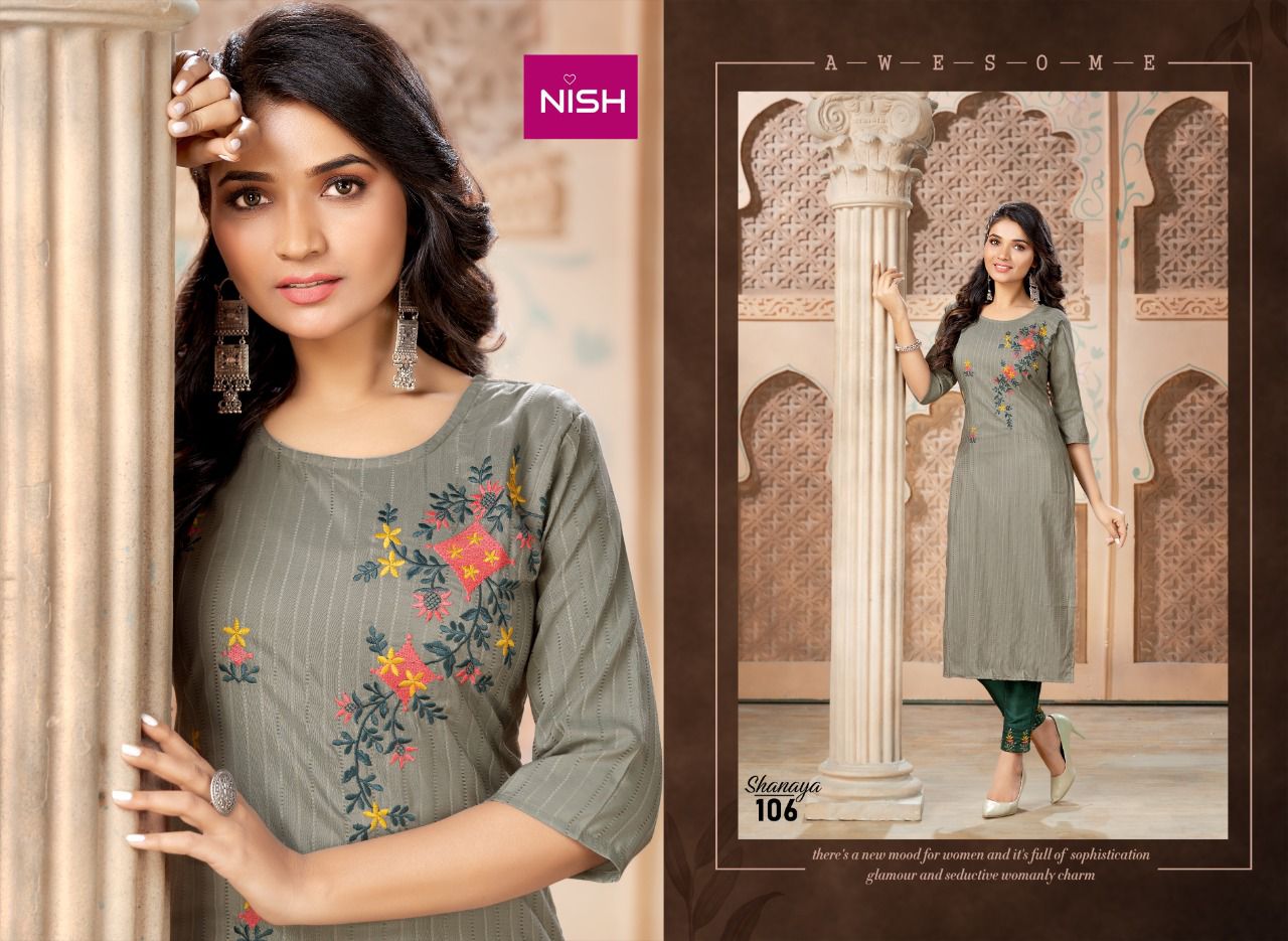 Nish Shanaya New Ethnic Wear Chinon Kurti With Pant Collection